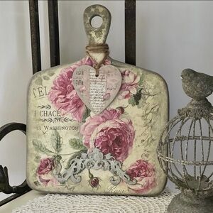 Handmade Cutting Board Wood Decoupage Roses Peonies Shabby Chic Victorian New